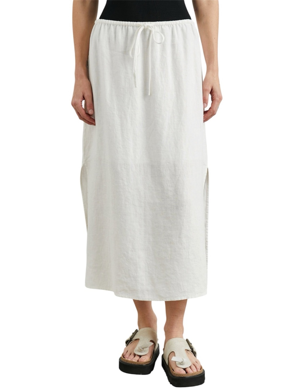 Rails Monet White Midi Drawstring 100% Linen Skirt